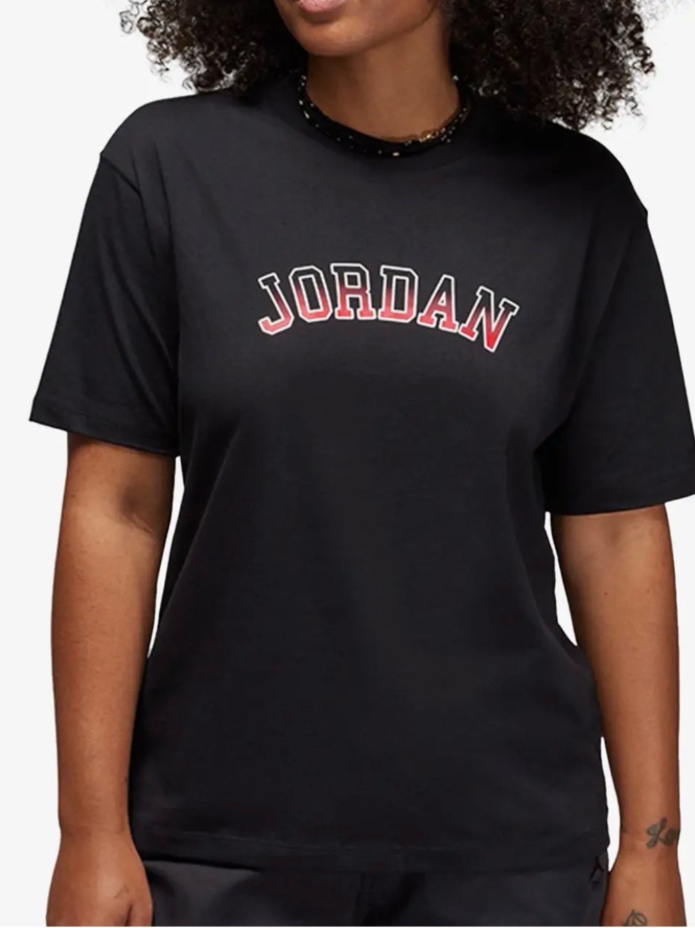 Jordan Black Tee with Red Lettering Arc